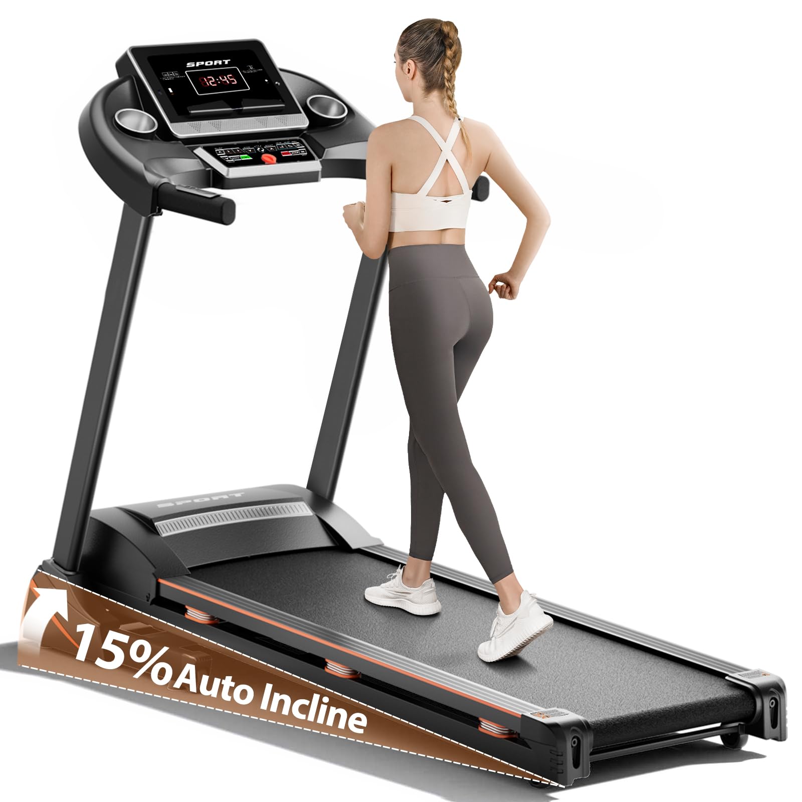 Treadmills for Home, Treadmill with 0-15% Auto Incline, 3HP Folding Treadmills