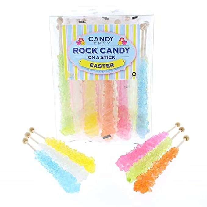 Easter Rock Candy Sugar Sticks - 36 Individually Wrapped Easter Treats - Pastel Colors