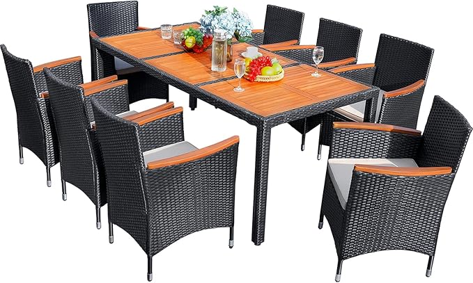 9 Piece Patio Dining Set Outdoor Acacia Wood Table and Chairs