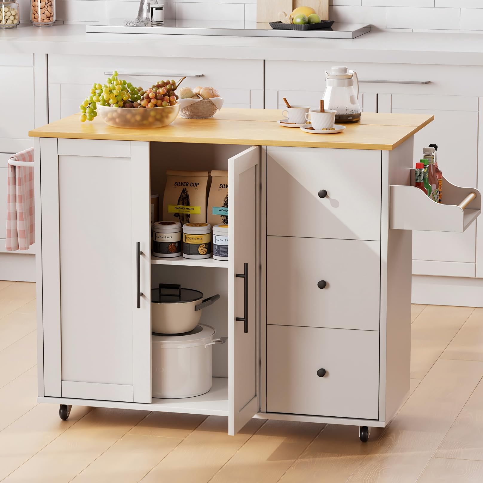 Kitchen Island with Storage, Rolling Kitchen Cart