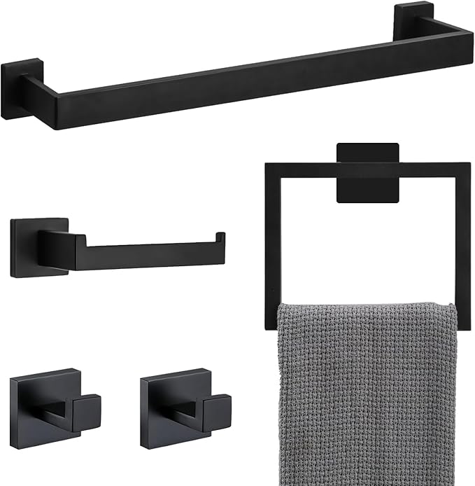 15 Pieces 23.6-Inch Bathroom Hardware Accessories Set,Black TStainless Steel Bathroom