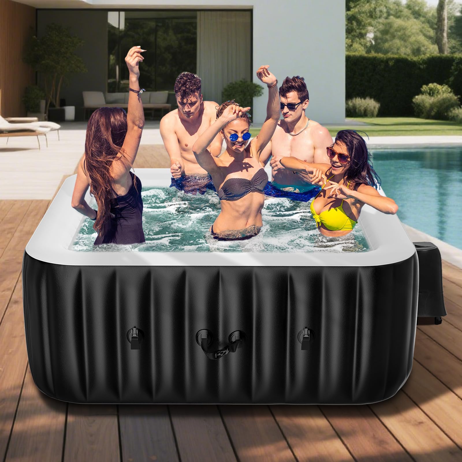 Person Inflatable Hot Tub, 73" X 73" X 25" Square Blow up Portable Hot tub