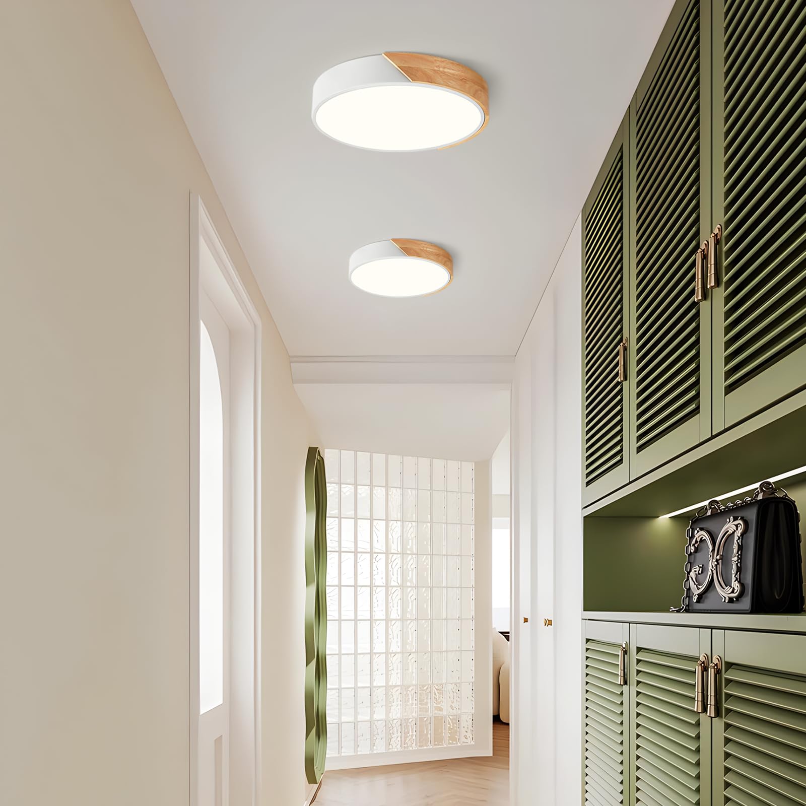 Modern Dimmable White Flush Mount Ceiling Light Wood Close to Ceiling Lights