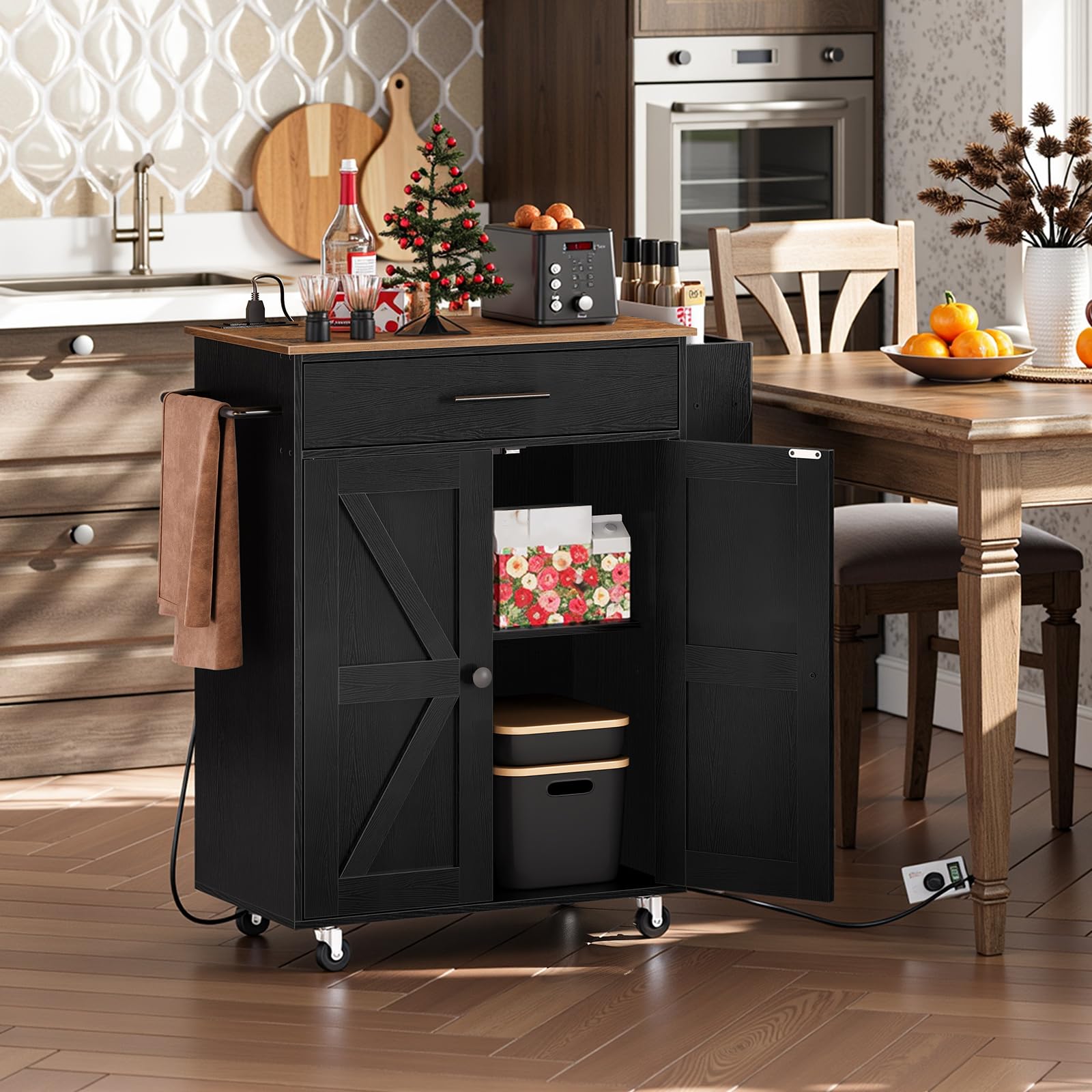 Kitchen Island With Power Outlet, Storage Island With Large Worktop