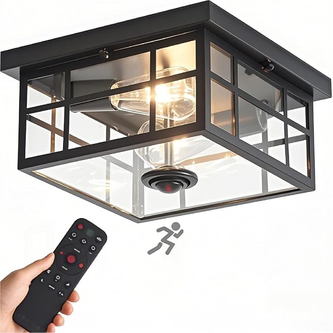 Upgraded Motion Sensor Outdoor Ceiling Light with Remote Control 4 Lighting