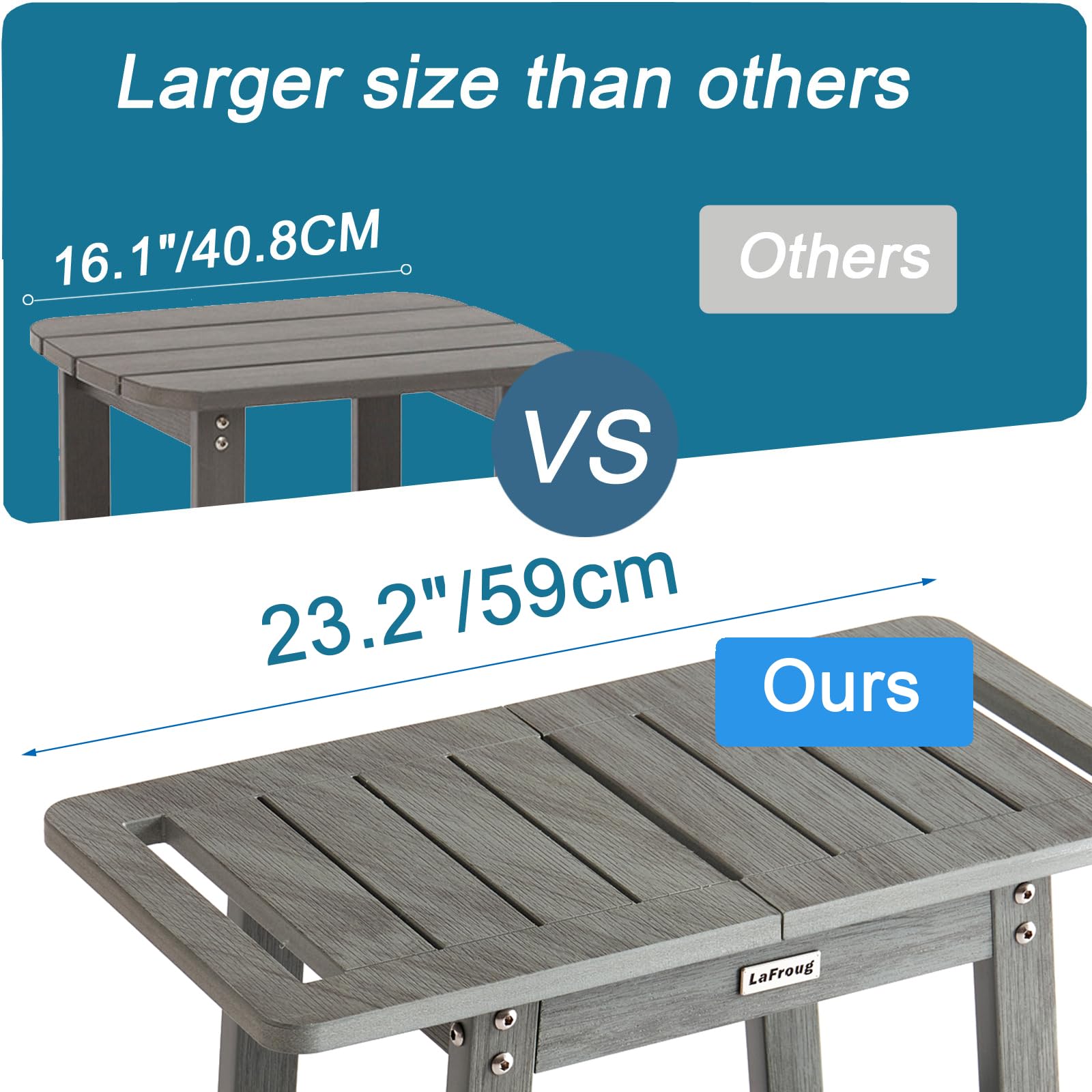 LaFroug Large Shower Bench, Heavy Duty HDPS Shower Stool for Inside Shower, 2 Tier Shower Chair Seat with Shelf for Bath, Waterproof Shower Foot Rest for Shaving Legs with Adjustable Feet, Gray