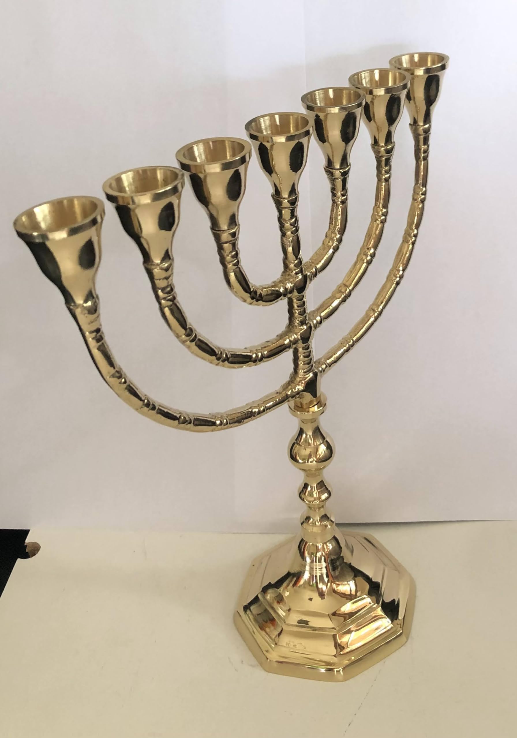 Authentic Brass Menorah - 7-Branch Candle Holder from Jerusalem, Israel - Antique Design