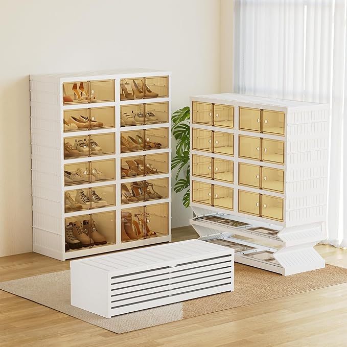 6 Tier Foldable Shoe Rack Organizer for Closet, 12 Pairs Plastic Shoe Storage Cabinet