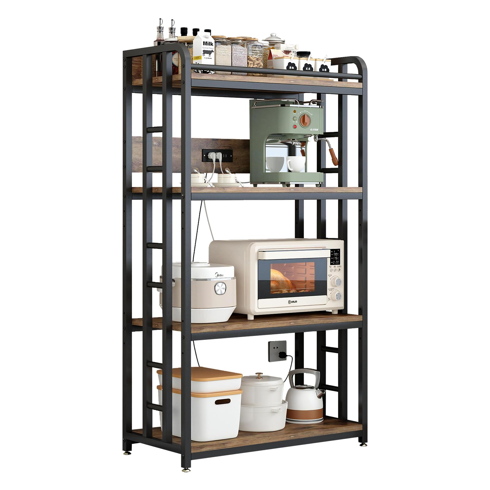 4-Tier Heavy Duty Kitchen Baker's Rack with Power Outlet, with Industrial Wheels