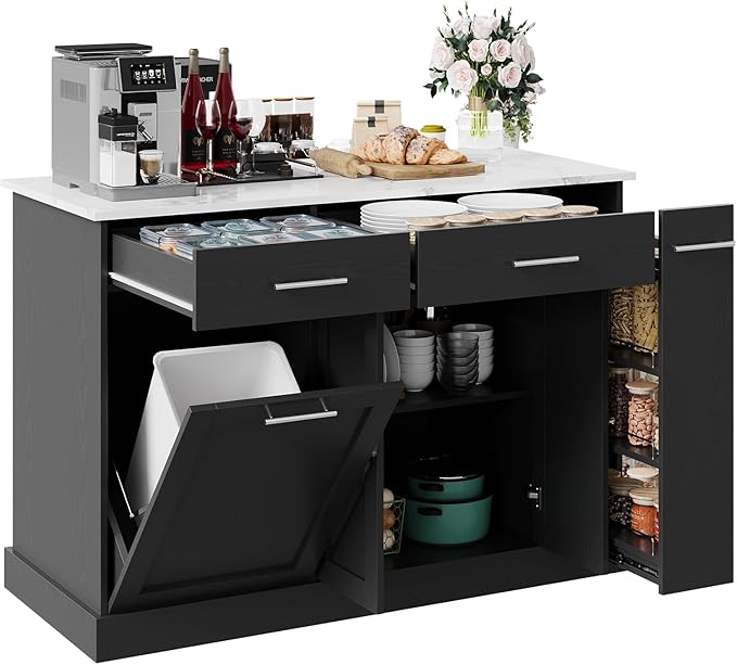 Rolling Kitchen Island Cart with Pull Out Spice Rack