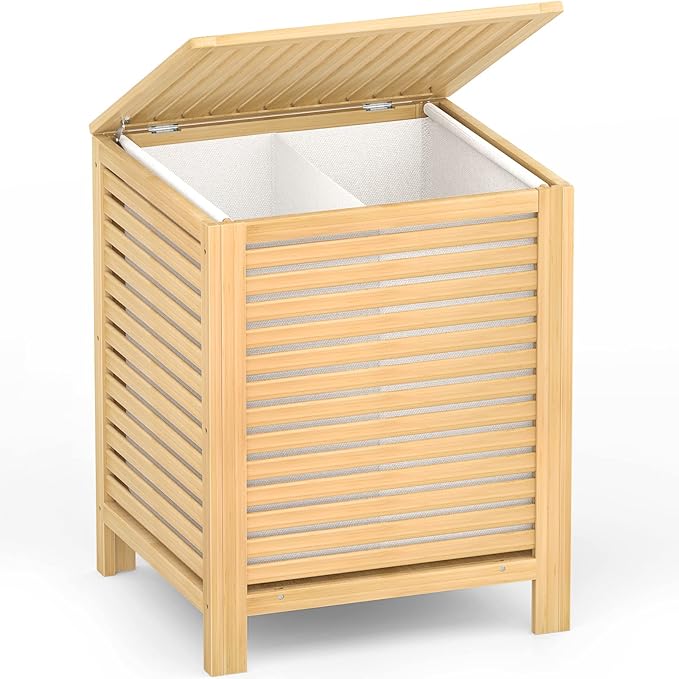 Bamboo Laundry Hamper with Lid, 120L Large Clothes Laundry Sorter