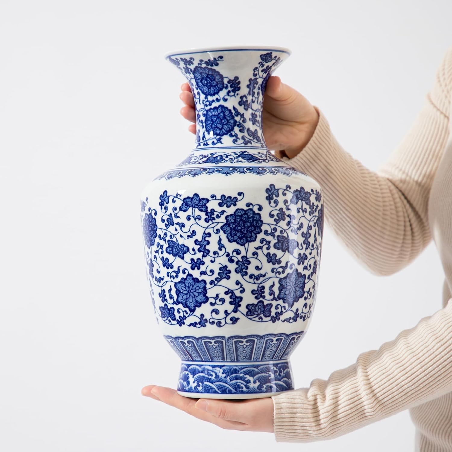 13” Classic Blue and White Porcelain Vase, Art Decor Big Vase,China Jingdezhen