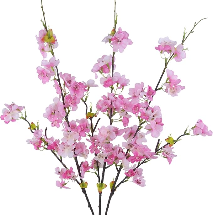 3 Pcs Artificial Cherry Blossom Branches Flowers White Silk Peach Flowers Bulk Faux
