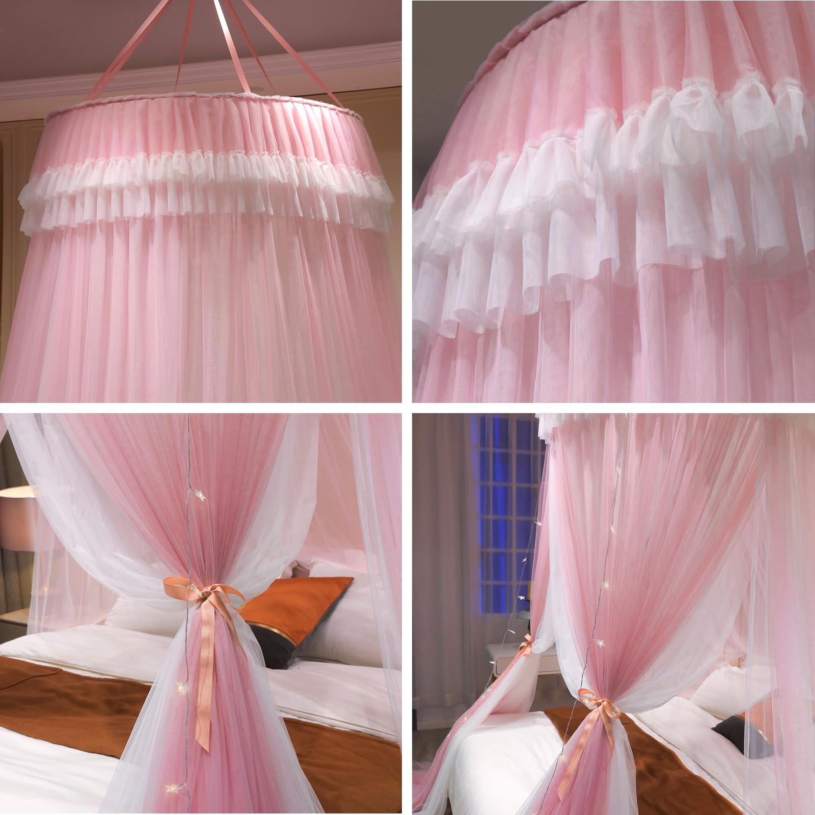 Girls and Adults Canopy Bed, Elegant Double-Layer Bed Curtain