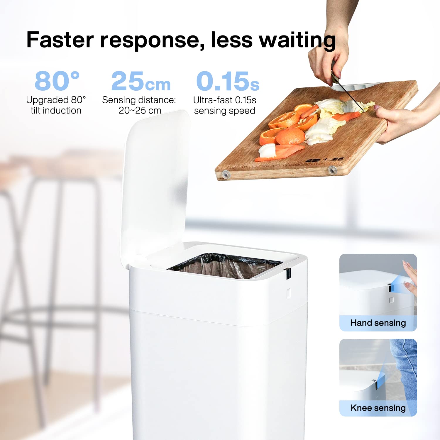 Airdeer Automatic Trash Can, 4 Gallon Self Sealing and Self-Changing Smart Trash Can, Motion Sensor, Touchless Garbage can with lid for Kitchen Bathroom Bedroom, 6 Refill Rings(A1, Black Line)