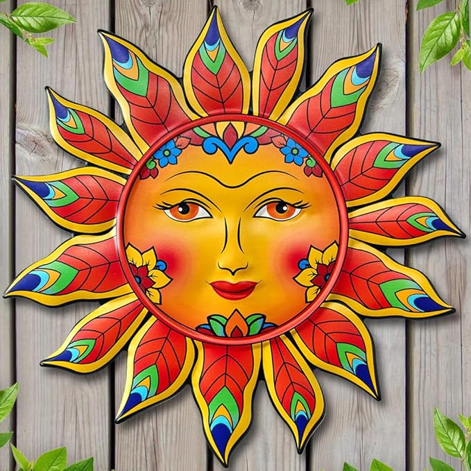 Metal Sun Flower Wall Decor,13inches Sun Wall Art Hanging Decoration for Indoor