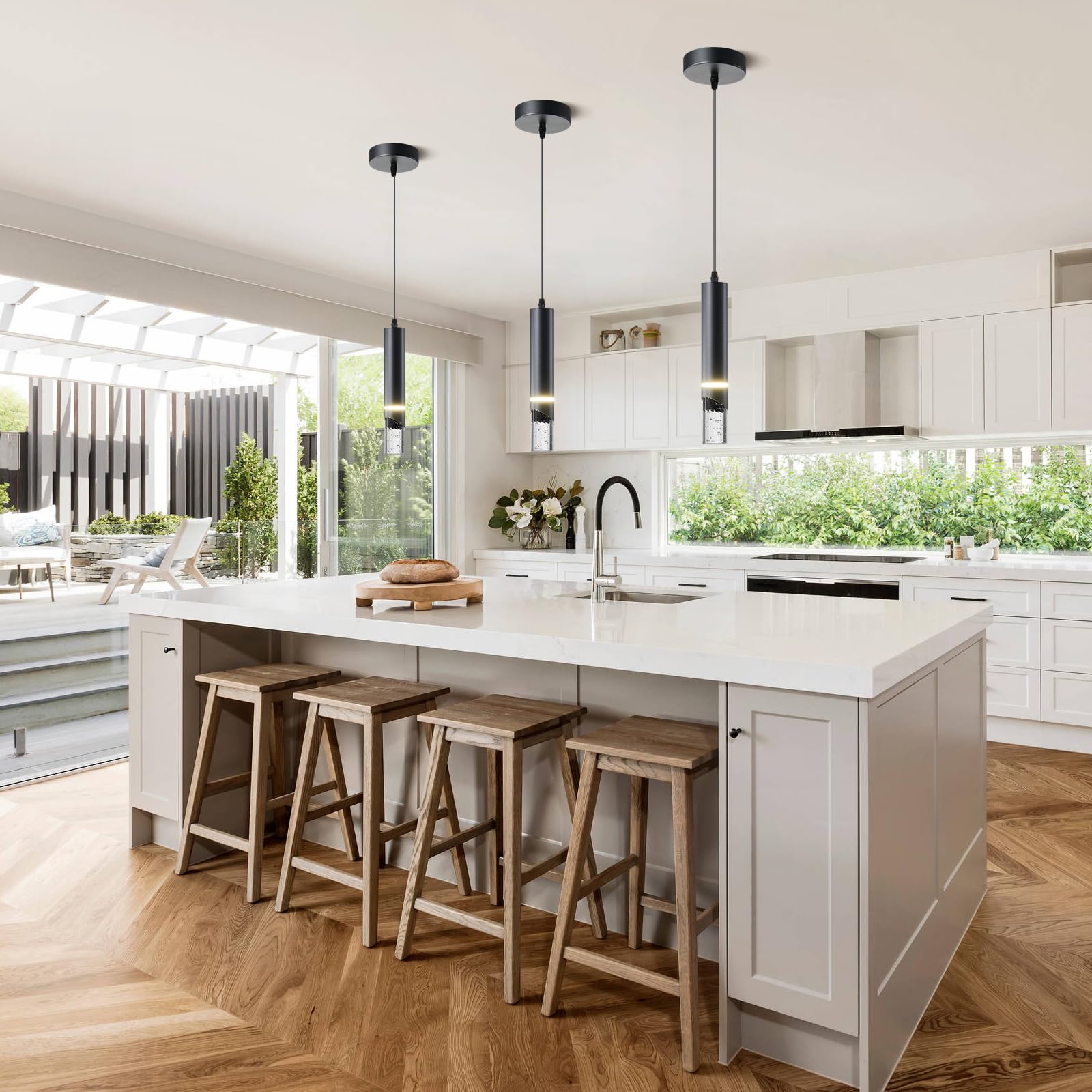 Pendant Lights Kitchen Island Dimmable LED Kitchen Lighting Matte Black Hanging Light