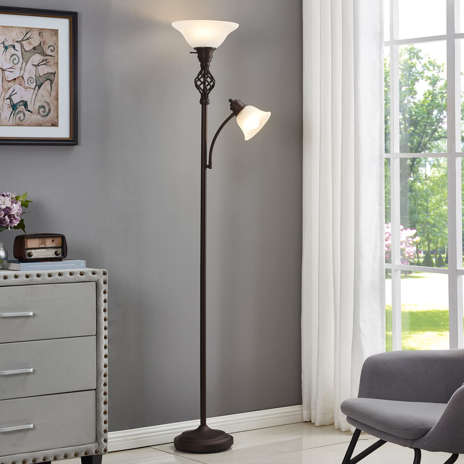 Torchiere Floor Lamp for Living Room, LED Standing Reading Light for Bedroom
