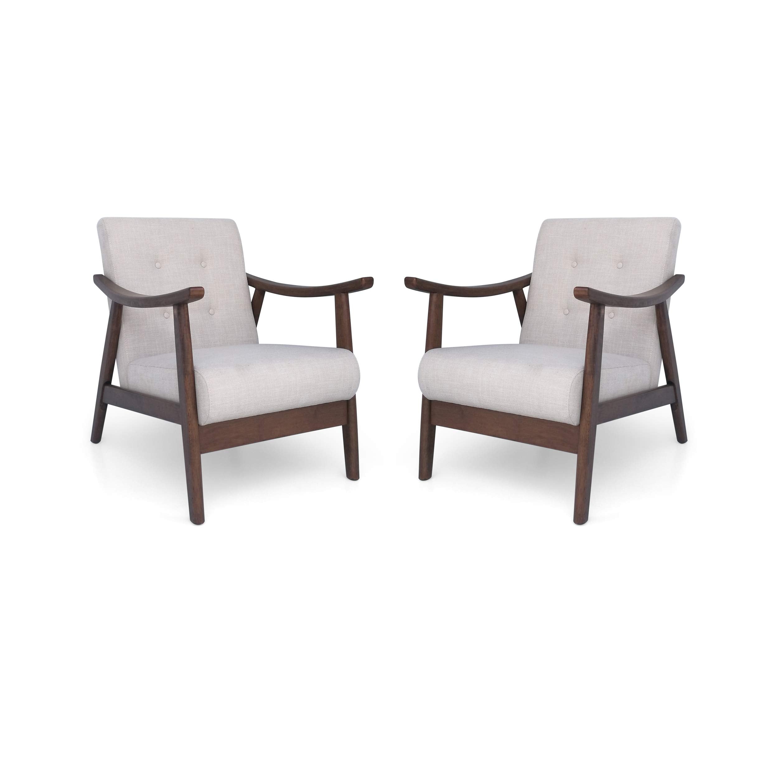 Aurora Mid-Century Modern Accent Chairs (Set of 2), Beige, Brown