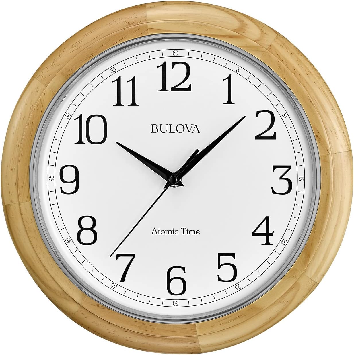 C5005 Wooden Atomic Analog Wall Clock | Automatically Sets Time | Large Roman