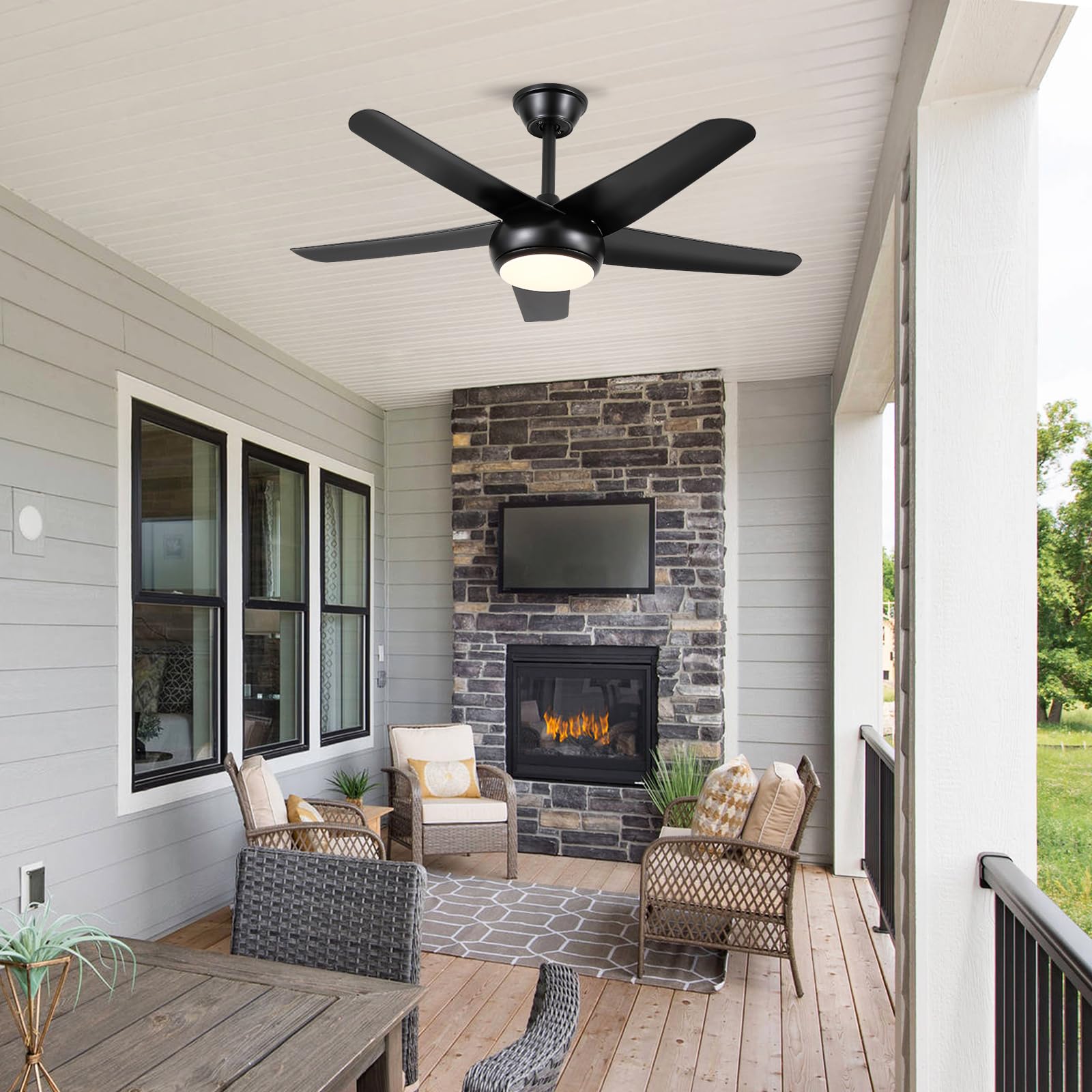 44" Black Ceiling Fan with Lights - Low Profile Ceiling Fans with 5 Reversible Blades