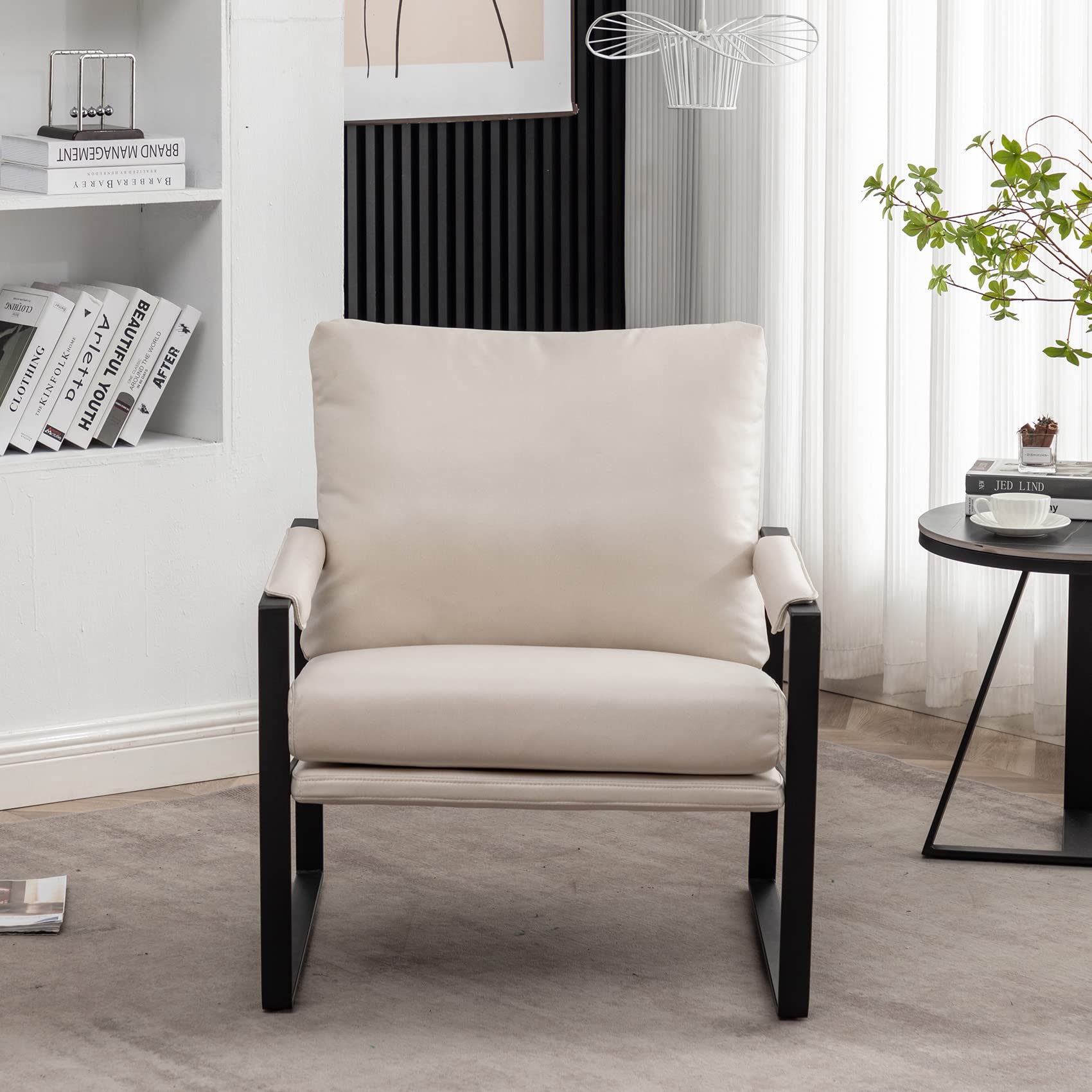 Faux Leather Metal Frame Accent Chair - Modern Accent Chairs for Living Room