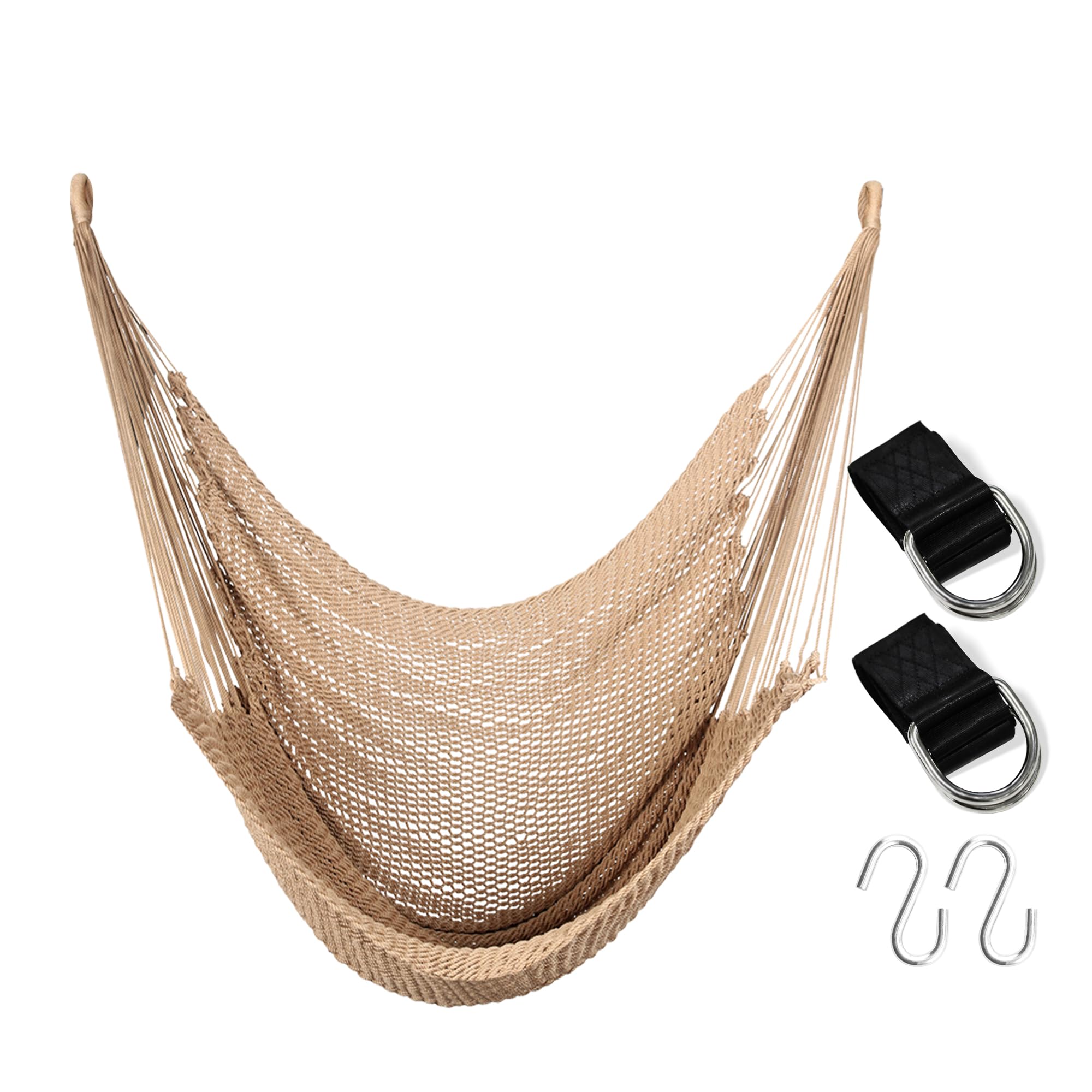 Large Hammock Chair with Hanging Straps and Hooks, Caribbean Hammock Swing Chair