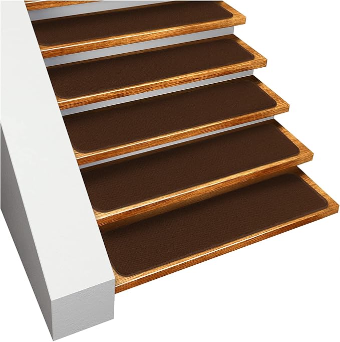 Set of 15 Skid-Resistant Carpet Stair Treads - Chocolate Brown - 9 Inches X 36 Inches