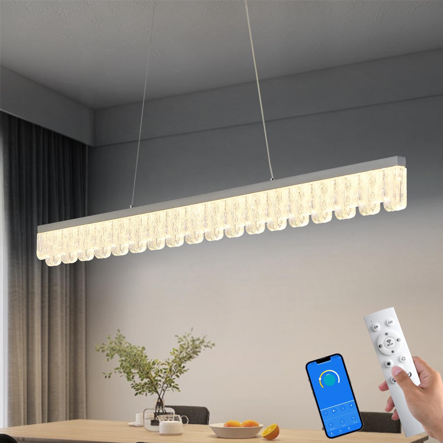 Modern Pendant Lights Kitchen Island, 50" Minimalist Dimmable LED Linear Light Fixture