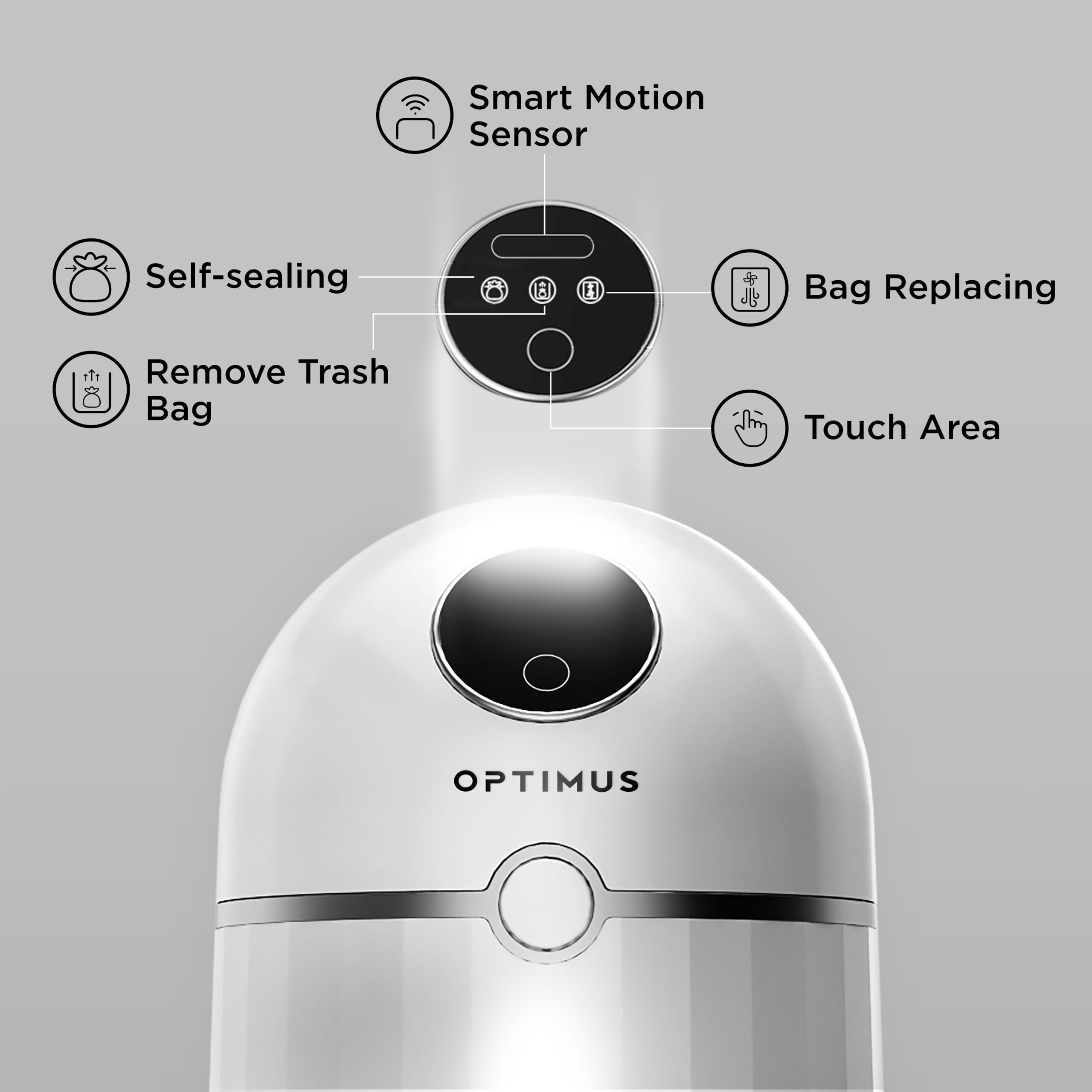 OPTIMUS TECHNOLOGY Automatic Self Sealing Trash Can Smart Trash Can Motion Sensor Touchless Garbage Bin Kitchen Bathroom Office 1 Refill Bag Rings Neos