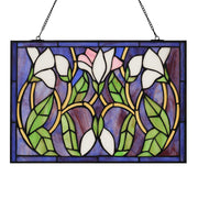 Rectangular Lily Stained Glass Window Hanging Tiffany Style Handmade 16" X 11" Purple