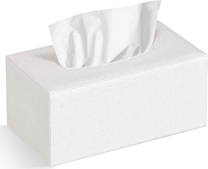 Tissue Box Cover Rectangular Tissue Box Holder for Bathroom (White)