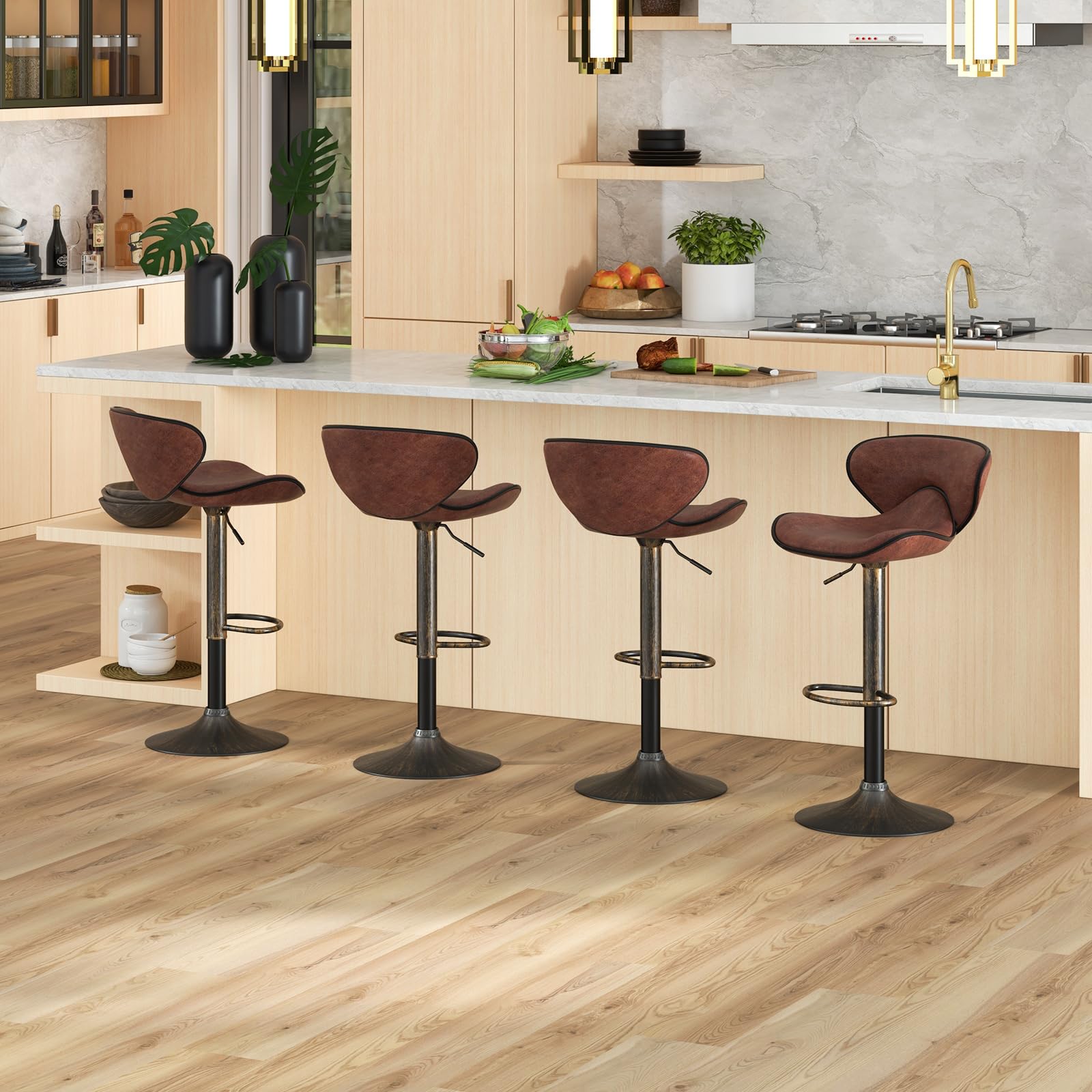 Set of 2 Barstools, Swivel Bar Stool with Backrest, Footrest and Height Adjustable