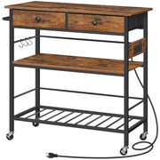 HOOBRO Kitchen Island with Storage, Rolling Island Cart for Kitchen with 2 Drawers & Outlet, 3 Tier Coffee Station and Microwave Stand, Kitchen Island Table for Home, Rustic Brown BF08UZD01