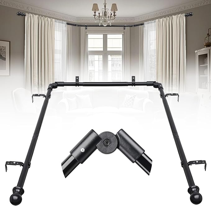 Bay Window Curtain Rods, 1 Inch 3 Sides Adjustable Curved Curtain