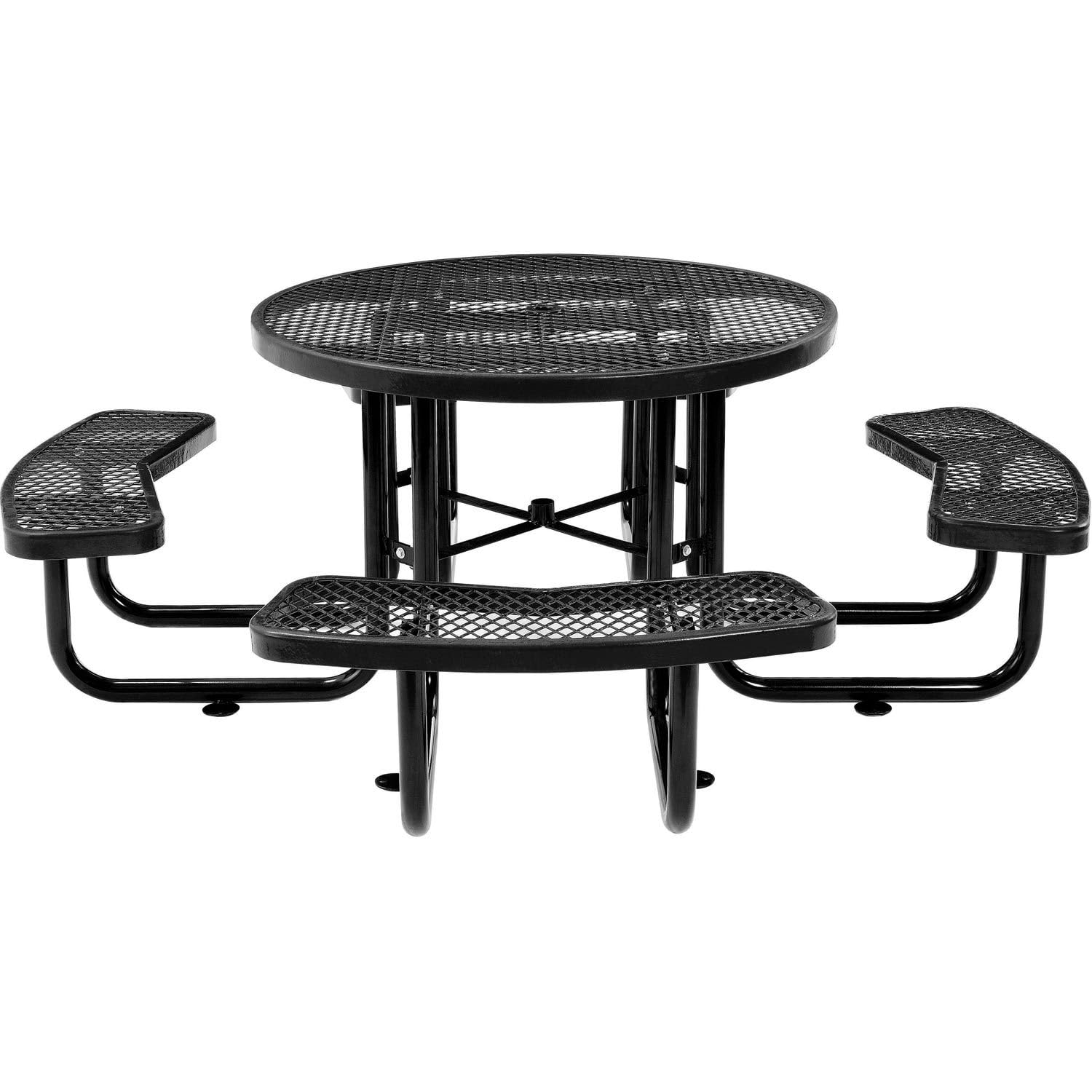 46" Round Picnic Table, Expanded Metal, Black Thermoplastic Coating