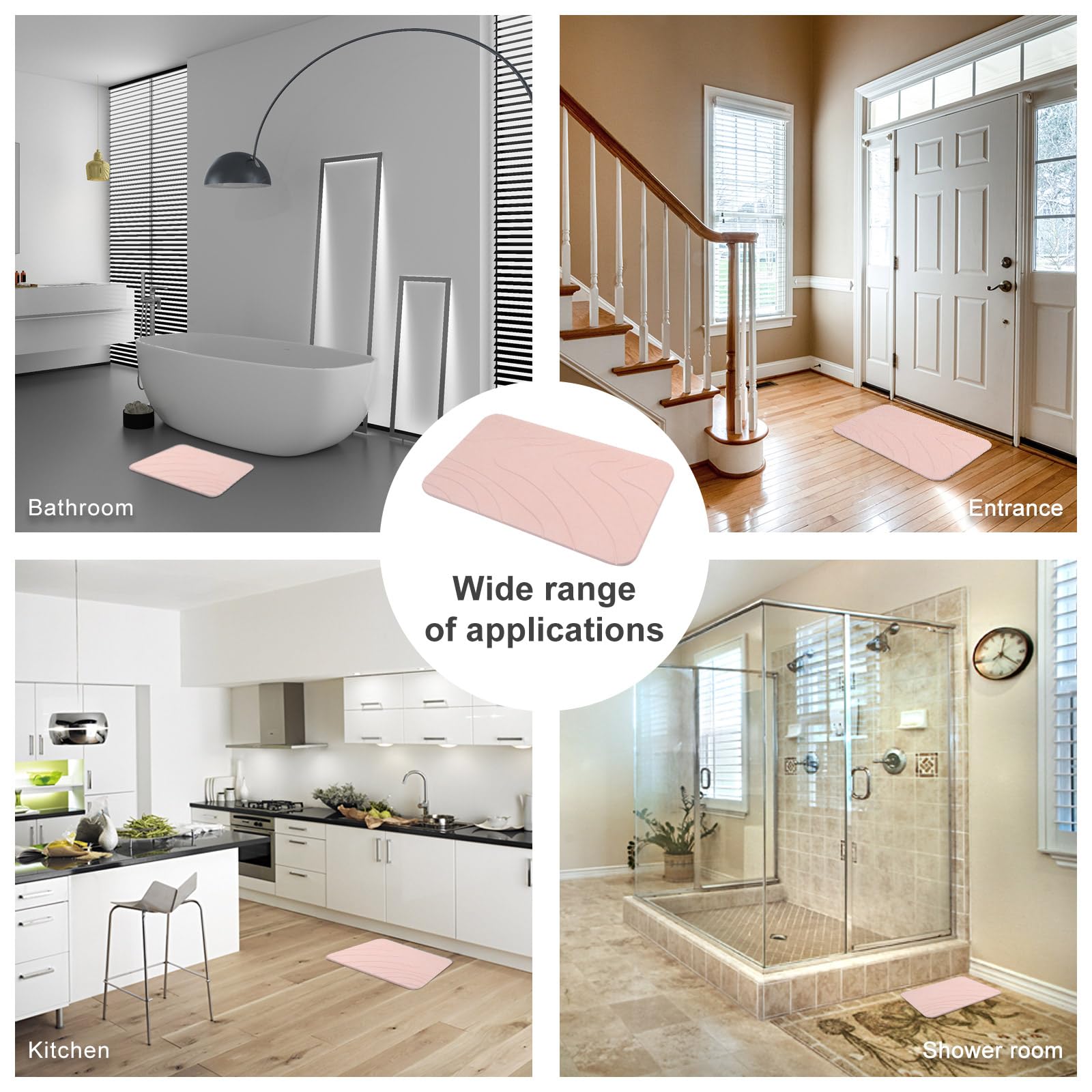 2 Pack Diatomaceous Earth Shower Mat, Stone Bath Mat, Nonslip Super Absorbent Fast-Drying Hard Bath Mat for Bathroom Shower Floor, 23.62 x 15.35 inch, Pink