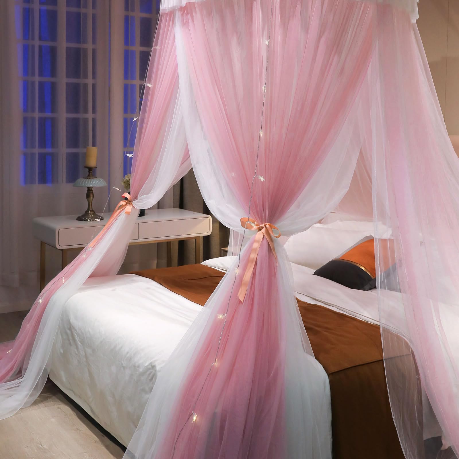 Girls and Adults Canopy Bed, Elegant Double-Layer Bed Curtain