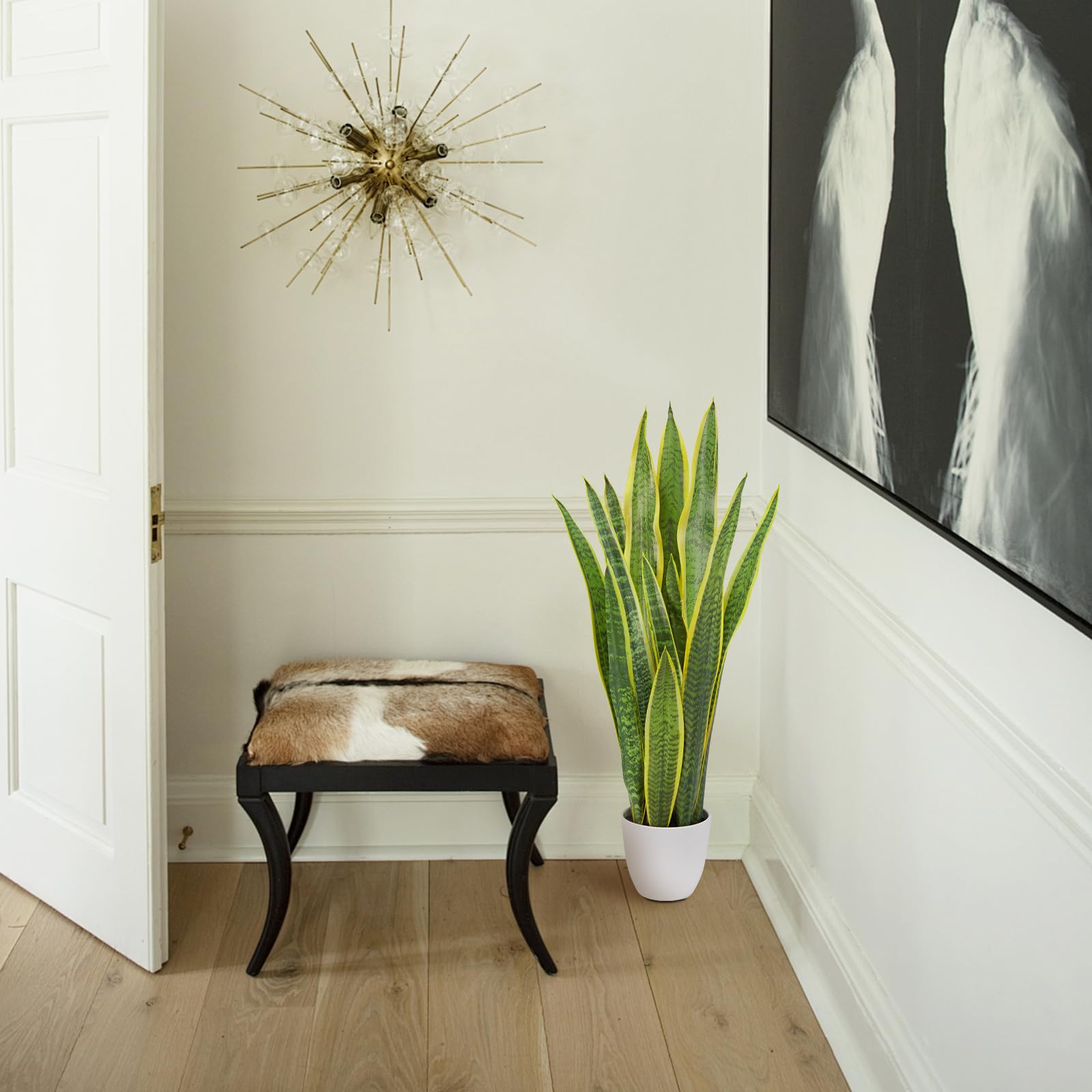 2 Set Artificial Snake Plant Potted, 28 Inch Faux Sansevieria Trifasciata Plants Large Tall
