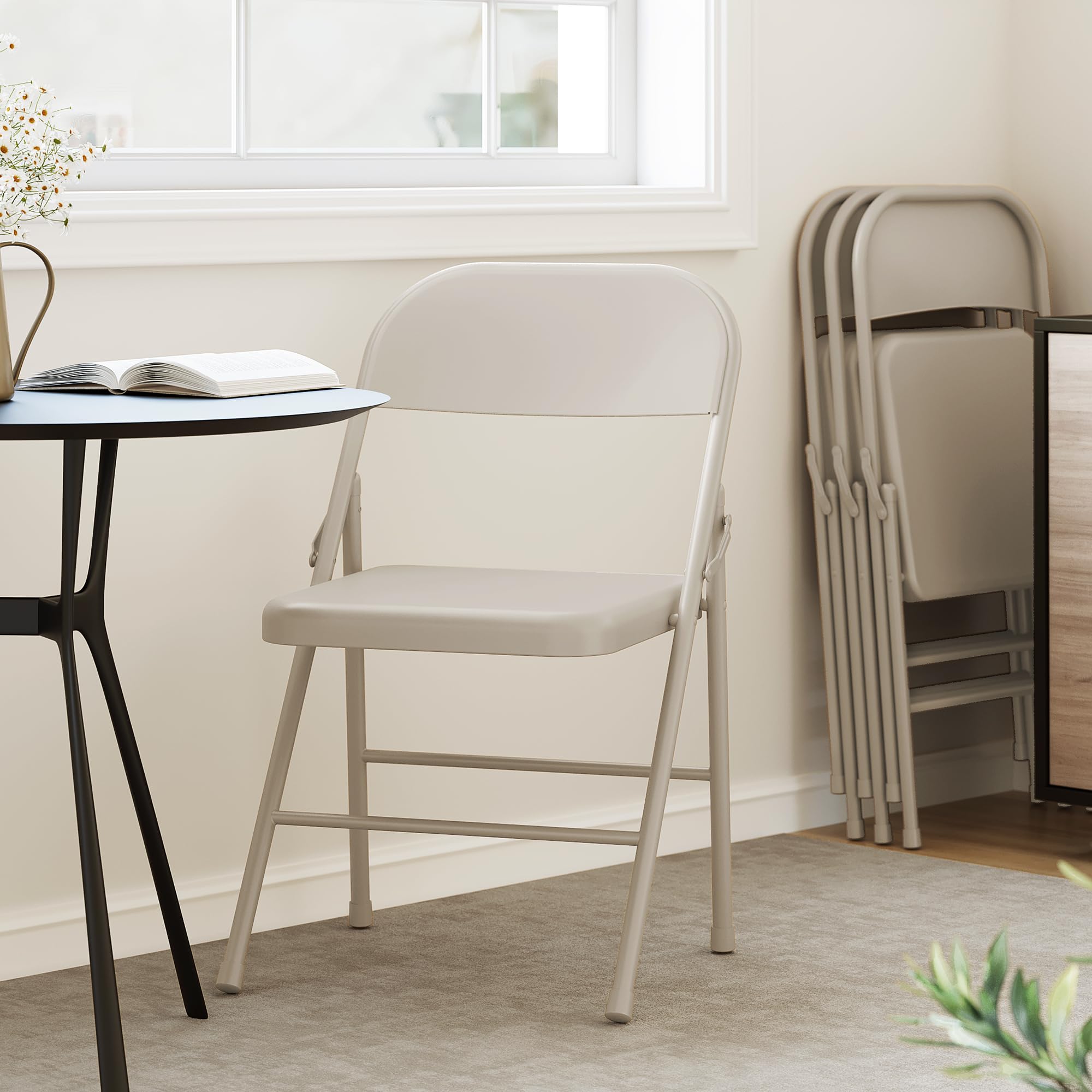 Folding Chairs Set of 4, Foldable Chairs with Metal Frame Hold Up to 350 Pounds