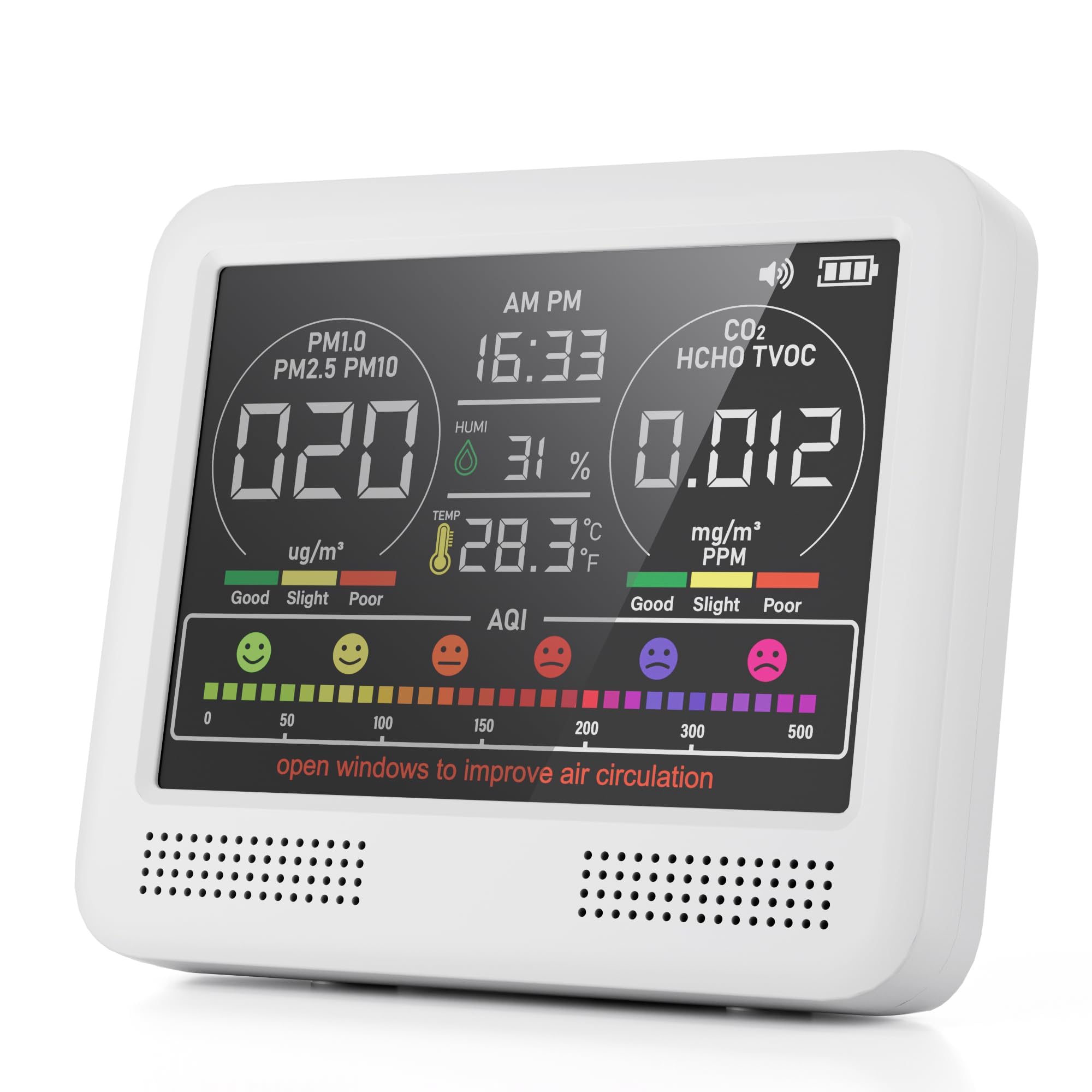 16-in-1 Indoor Air Quality Monitor, Formaldehyde Detector with Beep Alarm