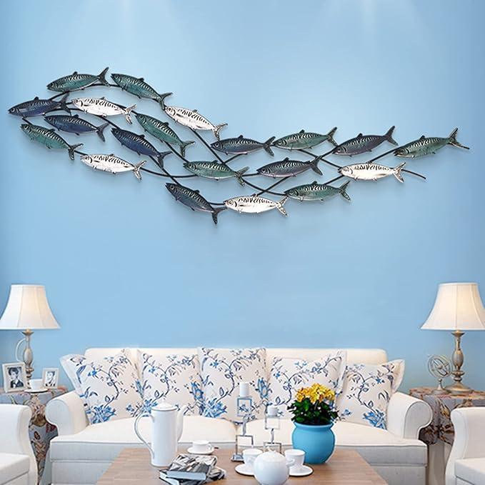 Coastal Metal Fish Wall Decor, Large Nautical Wall Art, School of Fish Wall Sculpture