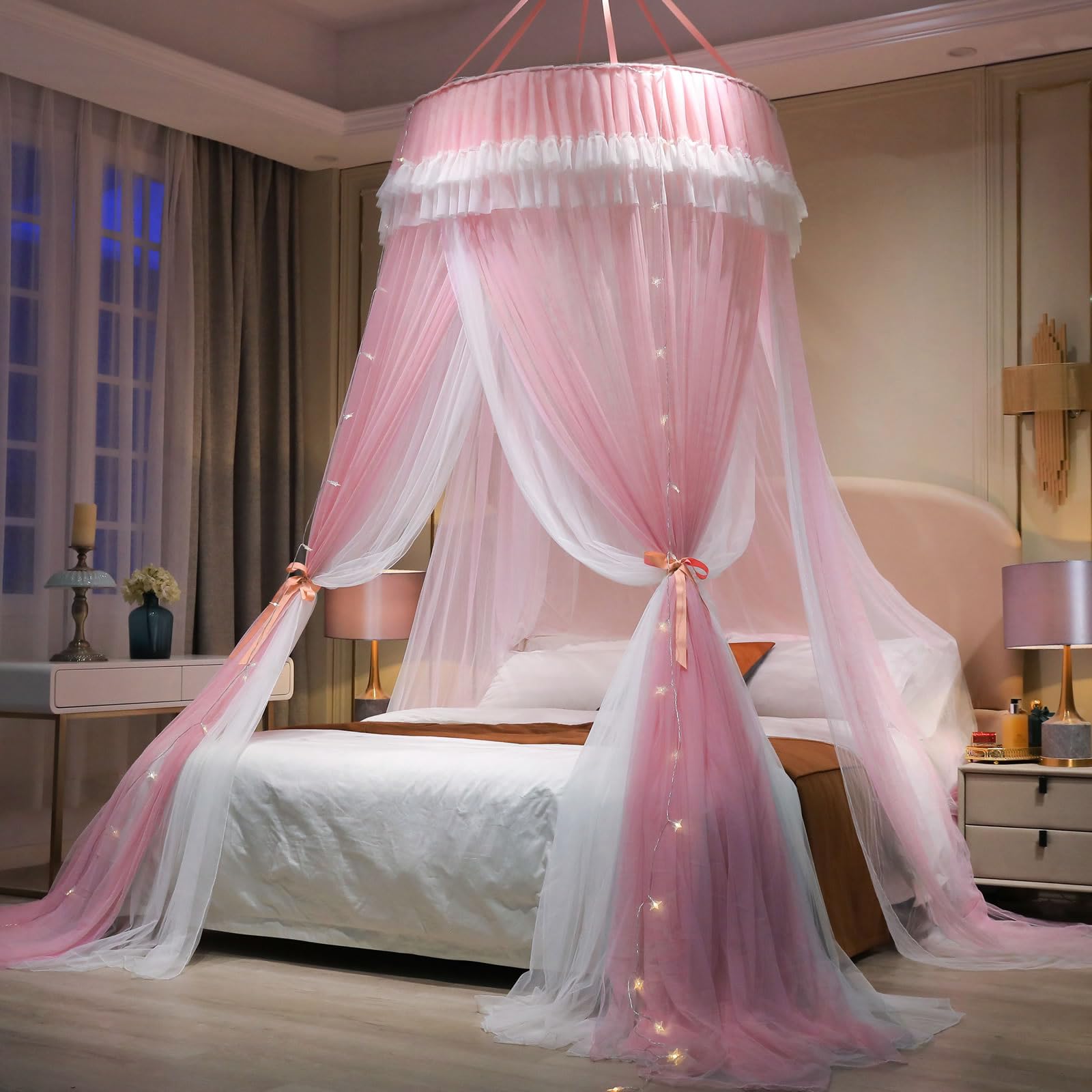Girls and Adults Canopy Bed, Elegant Double-Layer Bed Curtain