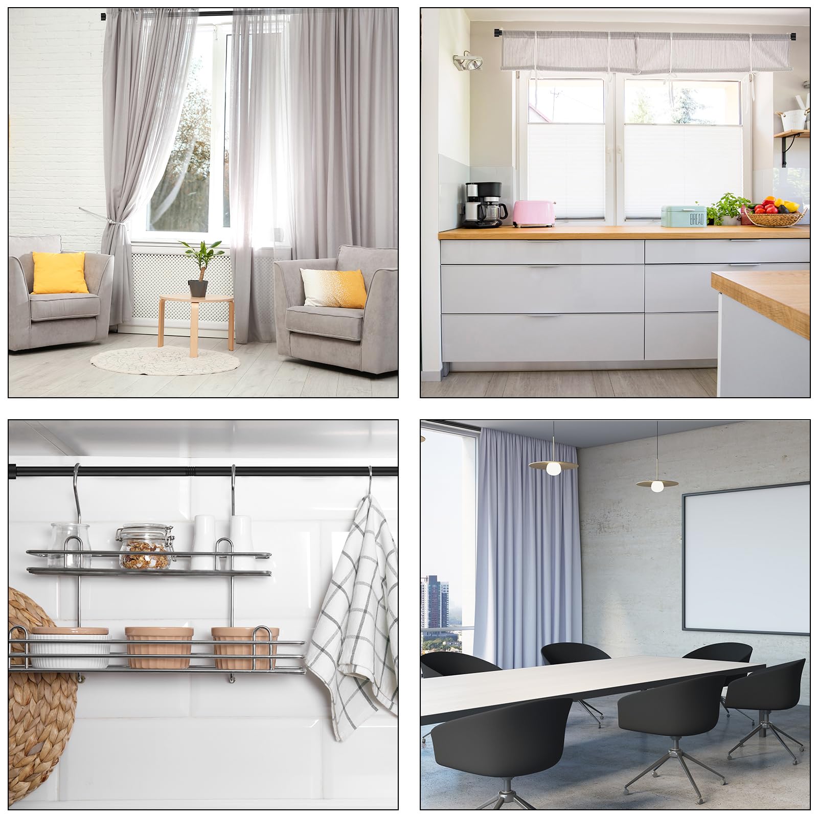 4 Packs Curtain Rods for Windows 32-84 Inch Adjustable Curtain Rod Set Heavy Duty