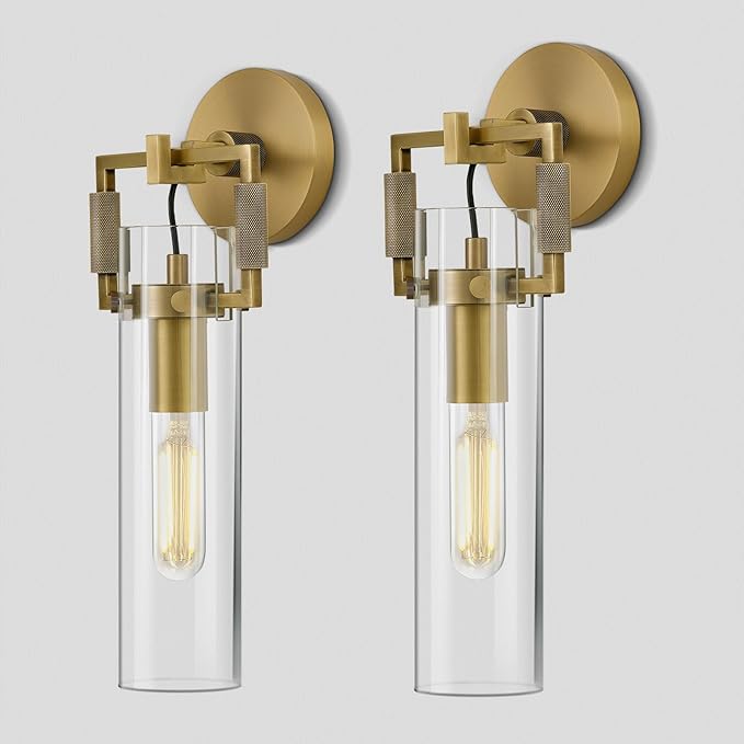Modern Gold Glass Wall Sconces,15'' Knurled Brass Sconce, Bathroom Wall Sconce