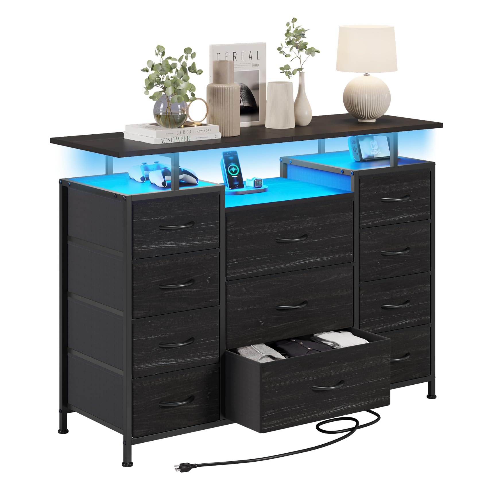 11 Drawers Dresser with Fabric Drawers,Charging Station