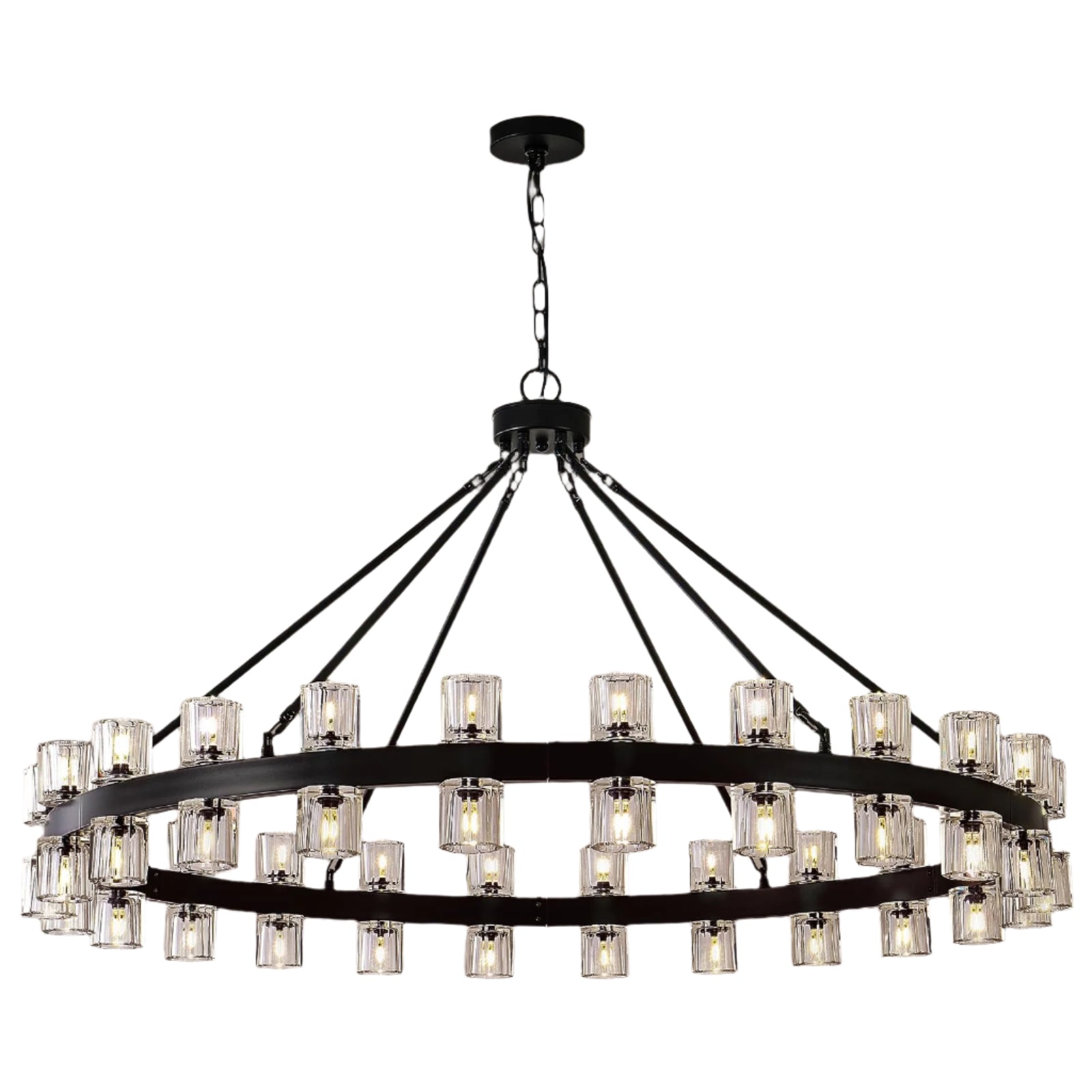 Black Wagon Wheel Chandelier, 48inch Large Crystal Chandeliers for High Ceiling