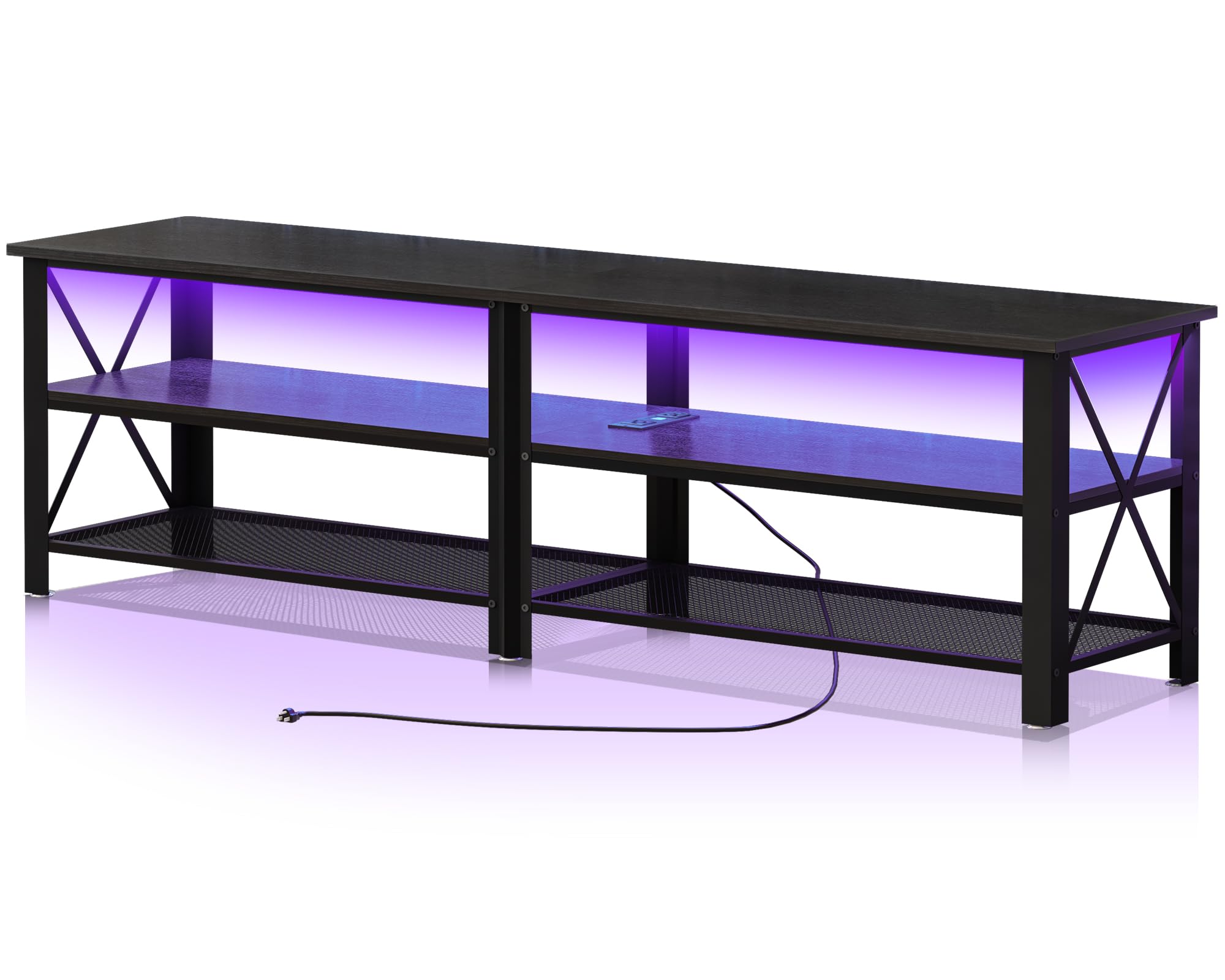 Modern Black 71 inch Metal TV Stand with LED Lights