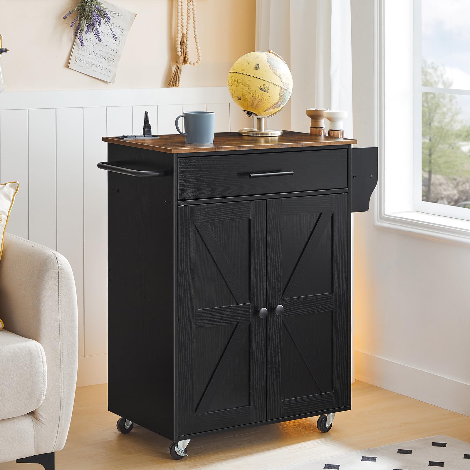 Kitchen Island With Power Outlet, Storage Island With Large Worktop