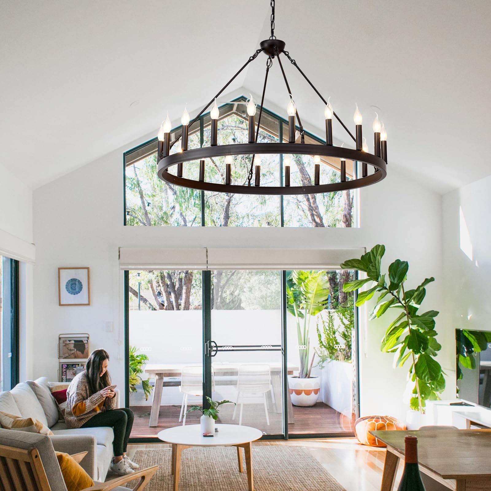 Black Wagon Wheel Chandelier 40 inch,20-Light Farmhouse Wagon Wheel